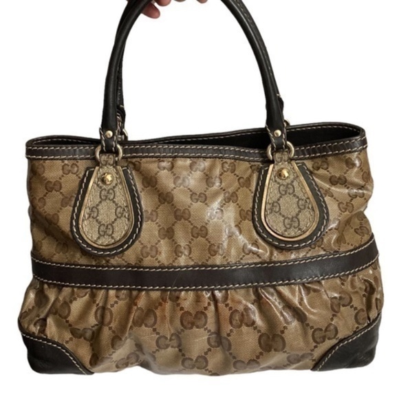 Gucci Brown GG Crystal Canvas and Leather Mix Tote bag - Picture 2 of 16